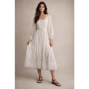 Caroline Constas White Lace Prairie Midi Dress S Cottagecore Boho NWT